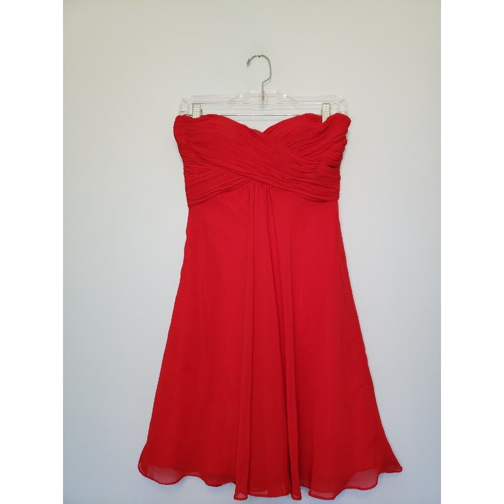 Faviana Womens 4 Cocktail Dress Prom Pleated Chest Bright Red Short Strapless - Picture 1 of 5